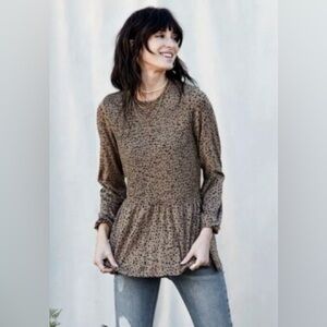 Matilda Jane Good Hart Brown and Tan Peplum Blouse with Full Sleeves 70.00